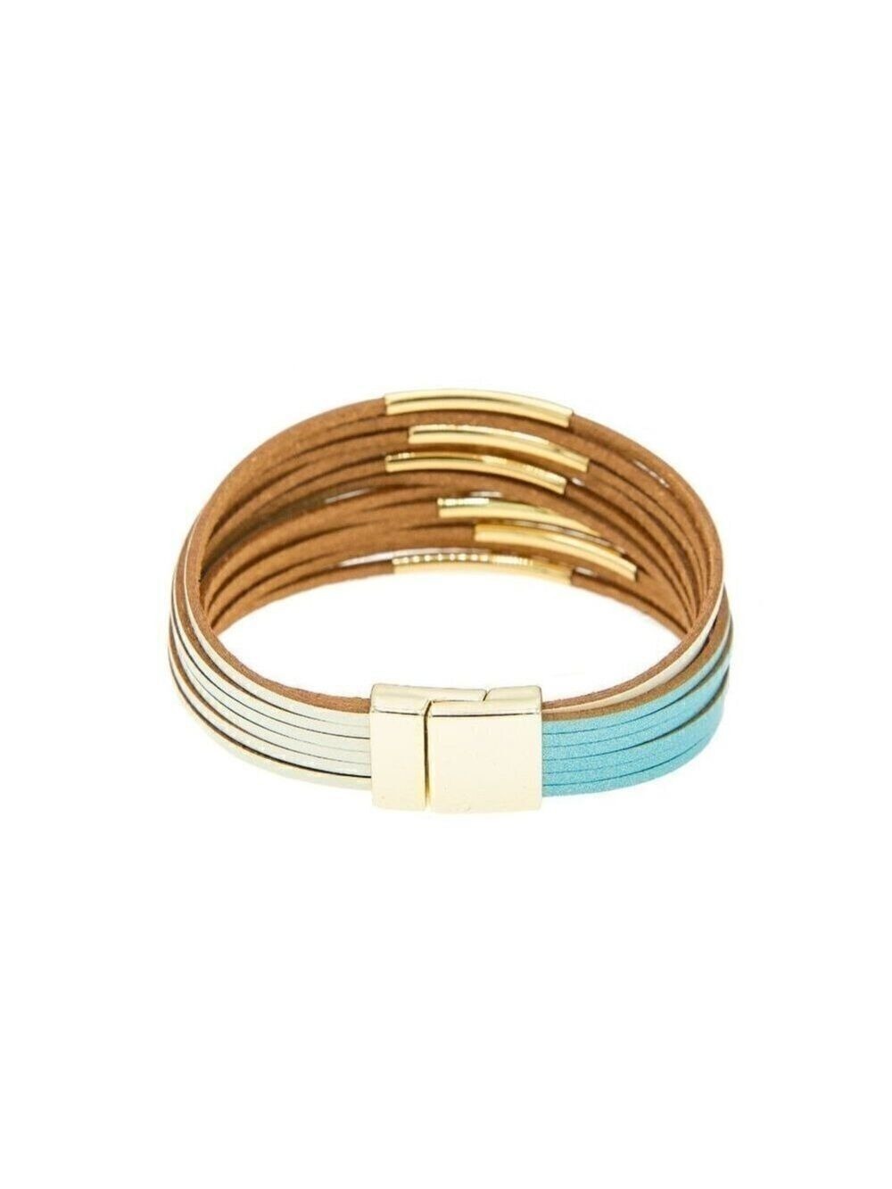 Teal and White Vegan Leather Stack bracelet - Picture 2 of 4
